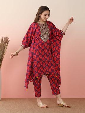 Floral Printed Regular Kaftan Kurta with Trousers