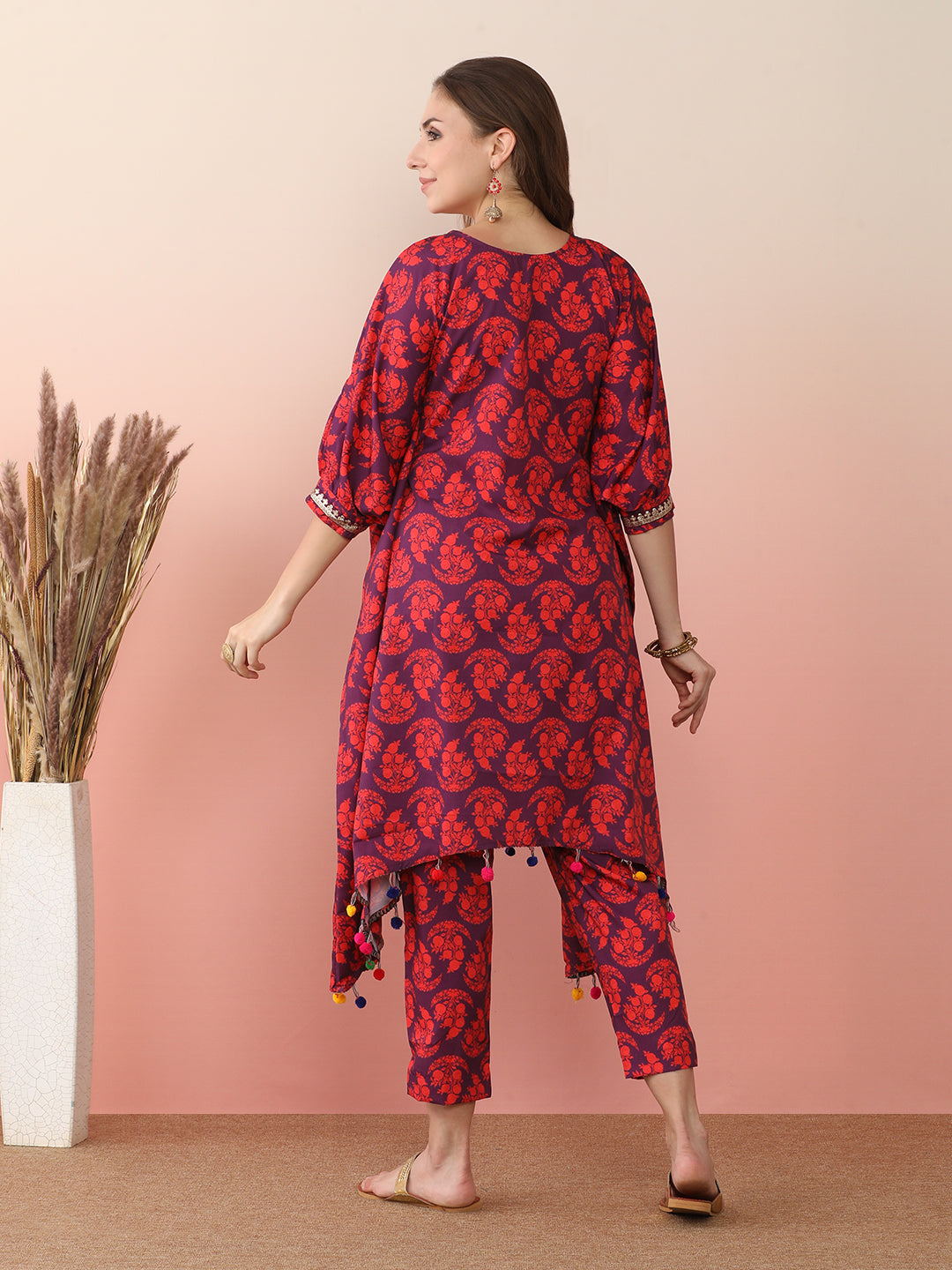 Floral Printed Regular Kaftan Kurta with Trousers