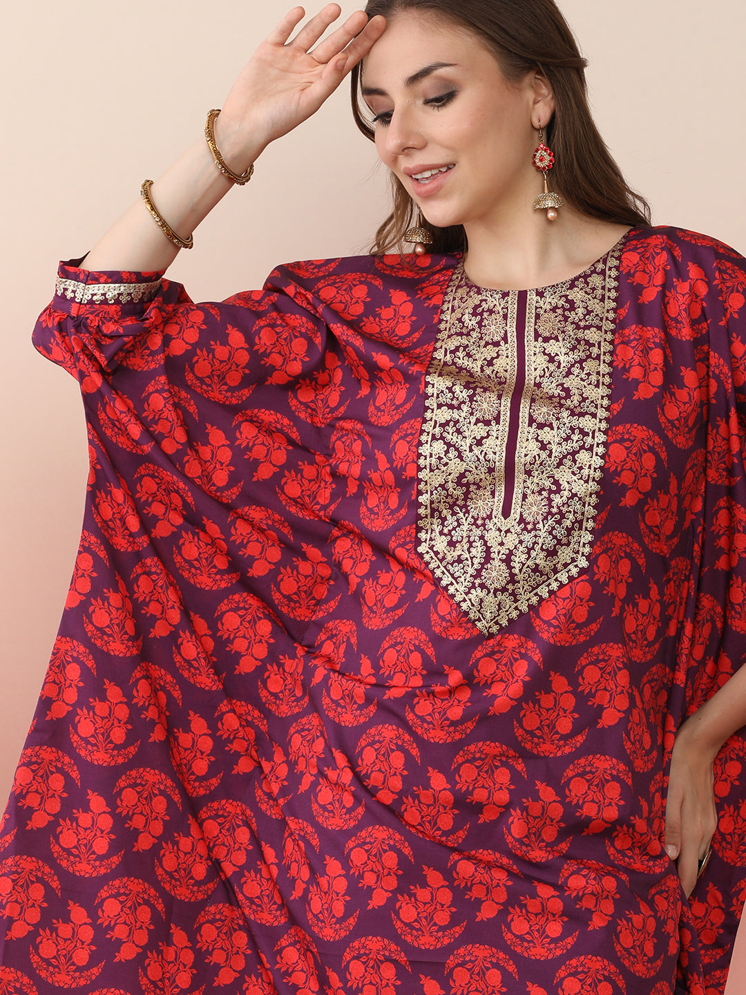 Floral Printed Regular Kaftan Kurta with Trousers