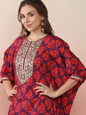 Floral Printed Regular Kaftan Kurta with Trousers