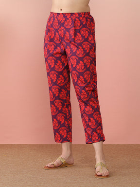 Floral Printed Regular Kaftan Kurta with Trousers