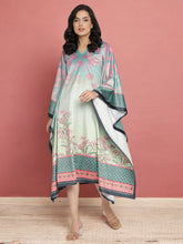 Sea Green Digital Print Velvet Kaftan