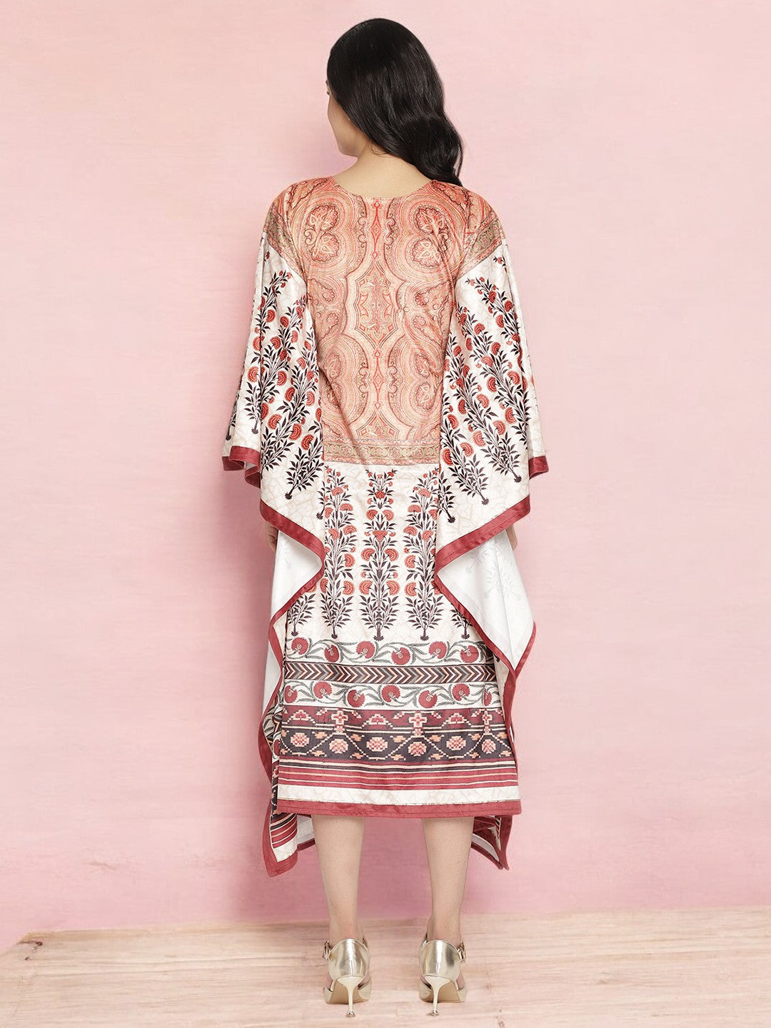 Beige Digital Print Velvet Kaftan