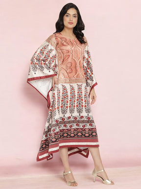 Beige Digital Print Velvet Kaftan