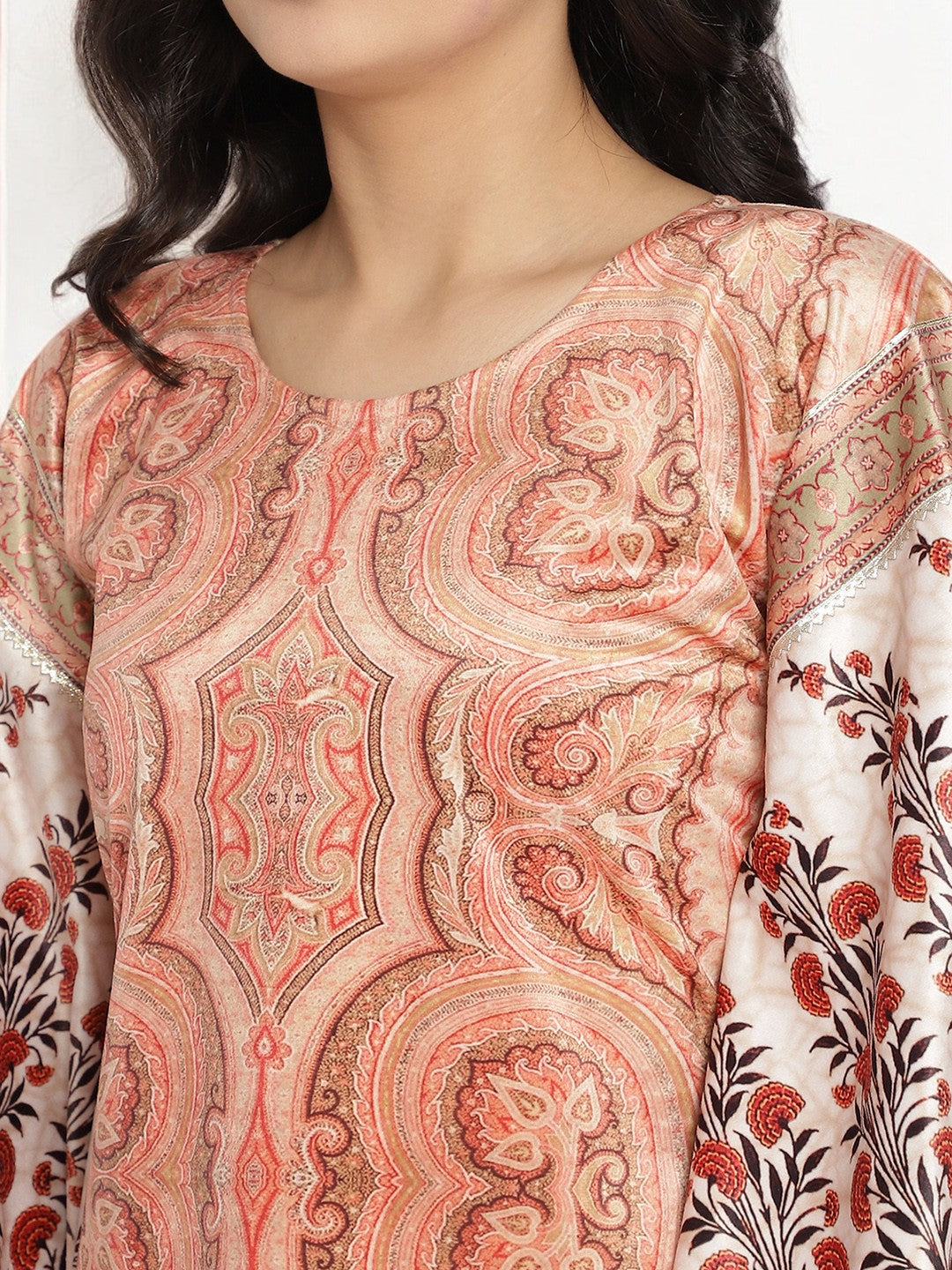 Beige Digital Print Velvet Kaftan