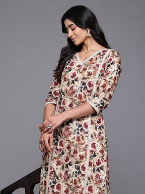 Ahalyaa Floral Printed Pure Cotton Kurta