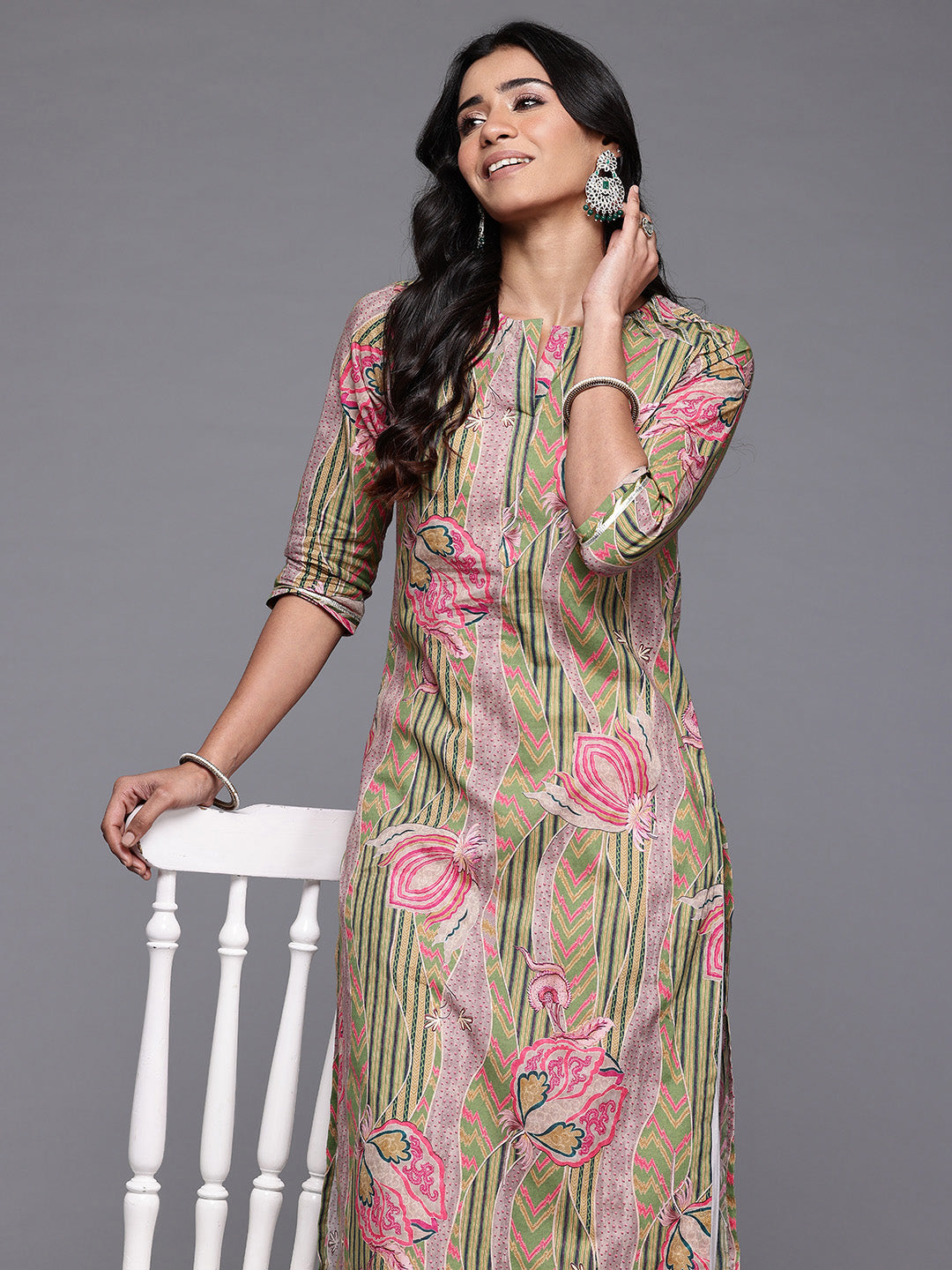 Ahalyaa Floral Printed Pure Cotton Gotta Patti Kurta