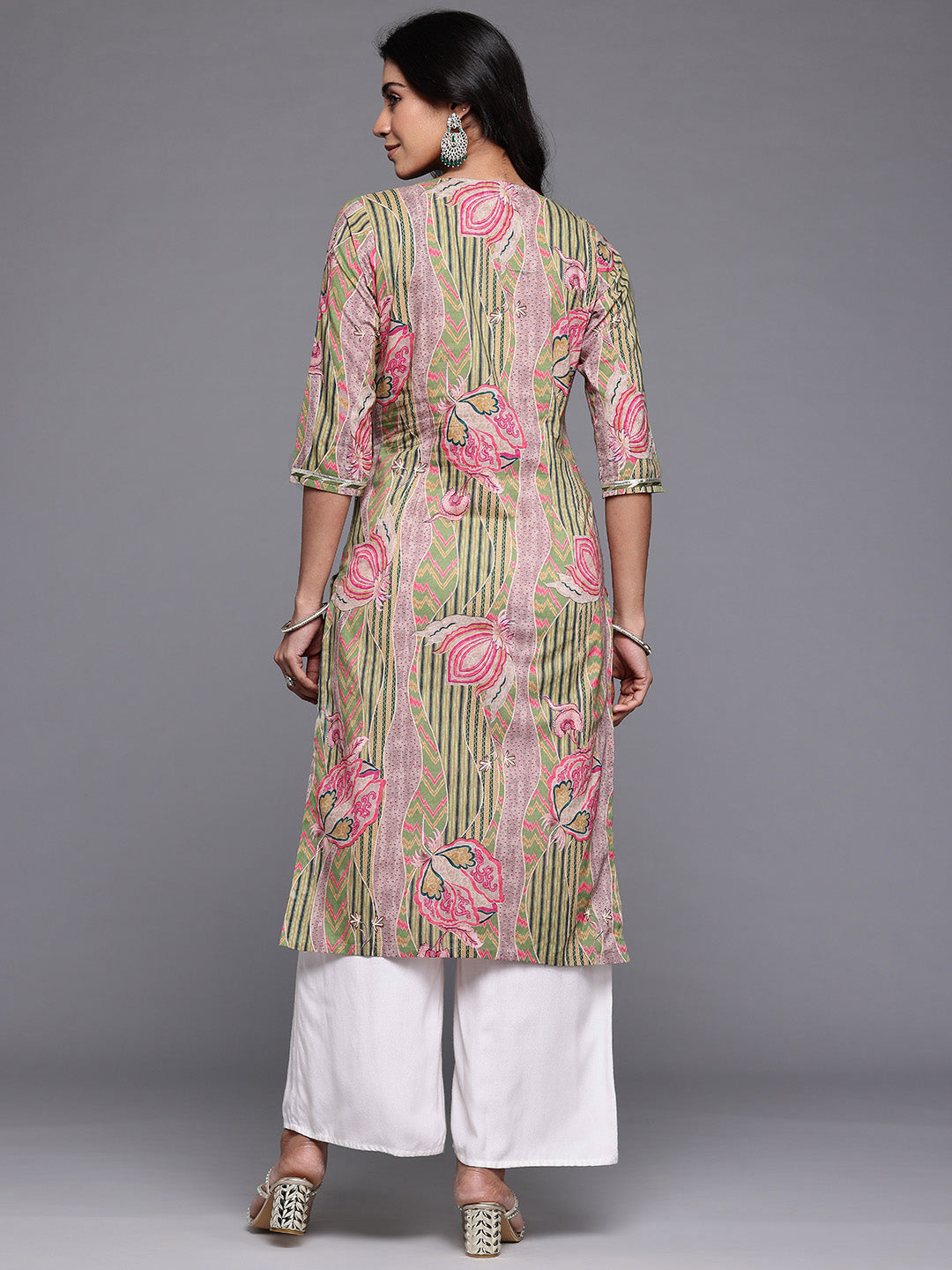 Ahalyaa Floral Printed Pure Cotton Gotta Patti Kurta