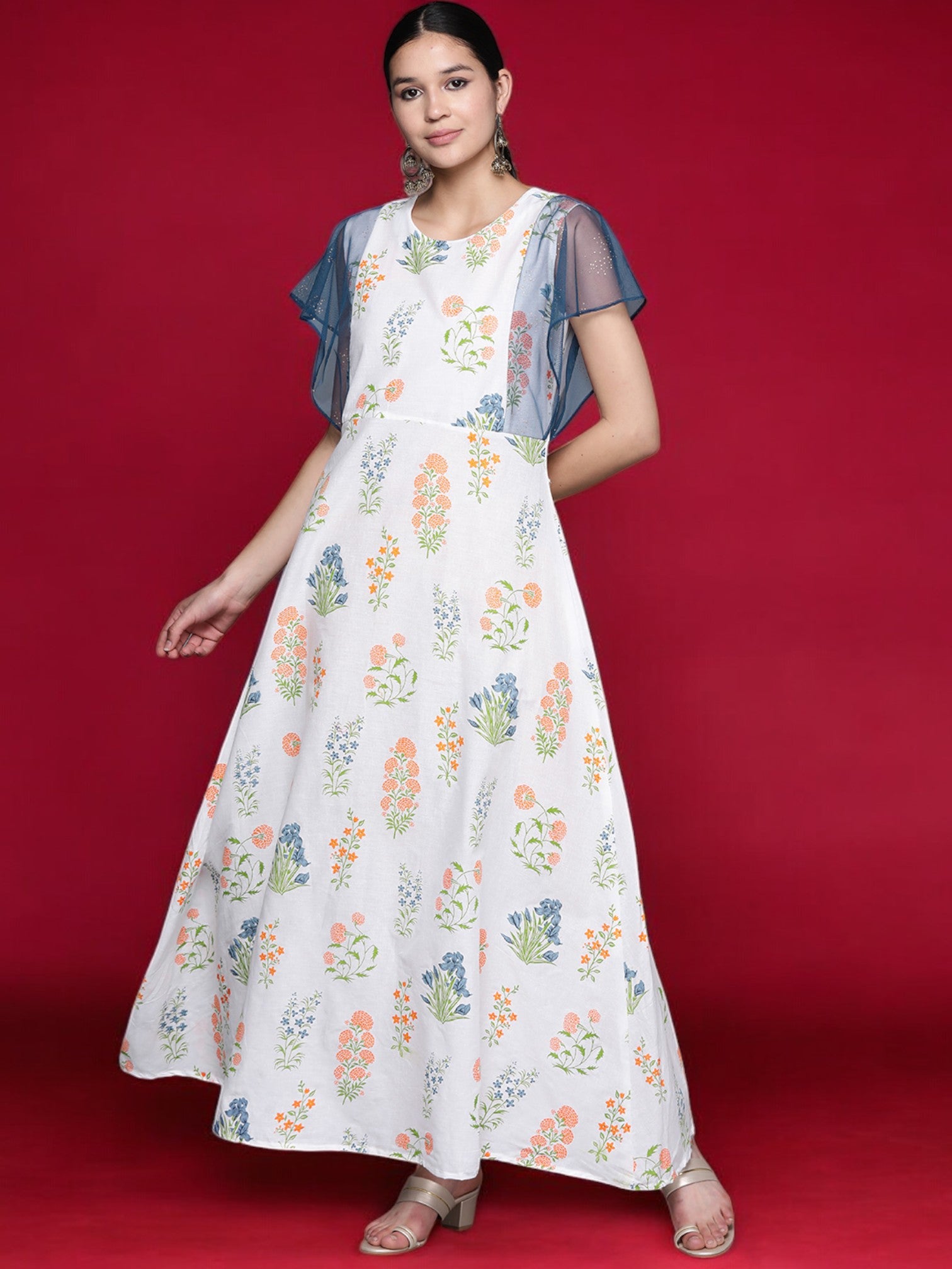 Ahalyaa Ethnic Motifs Printed Round Neck A-Line Kurta