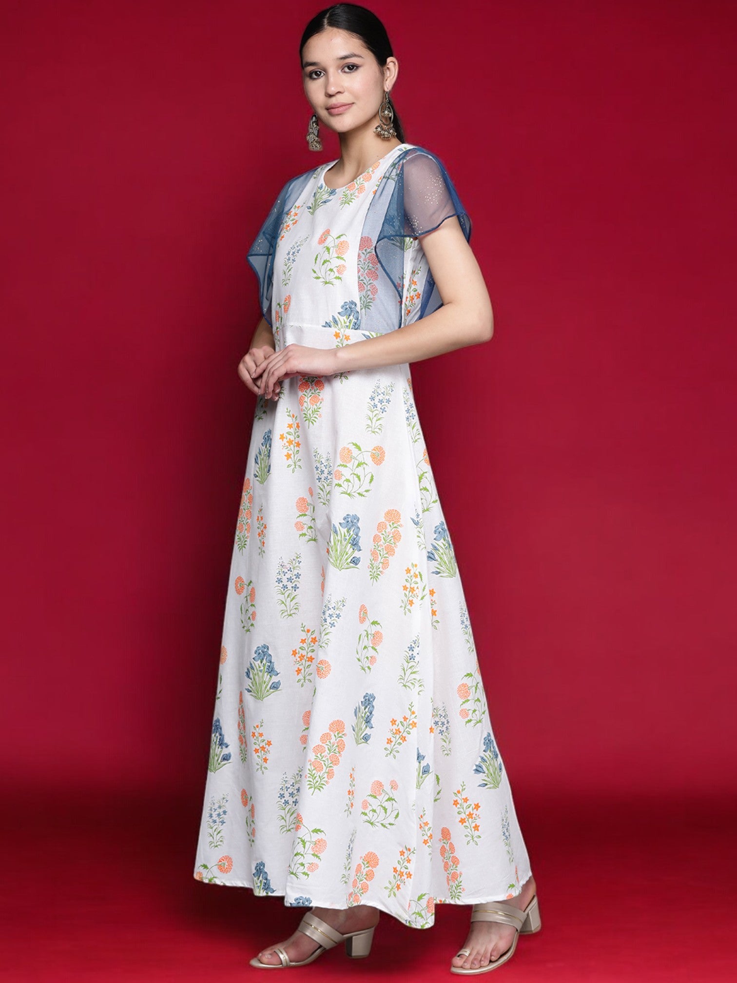 Ahalyaa Ethnic Motifs Printed Round Neck A-Line Kurta