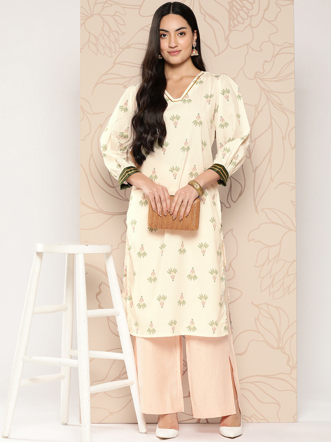 Ahalyaa Women Floral Printed Gotta Patti Crepe Kurta