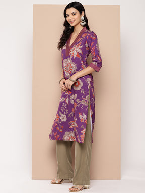 Ahalyaa Women Floral Printed Crepe Kurta