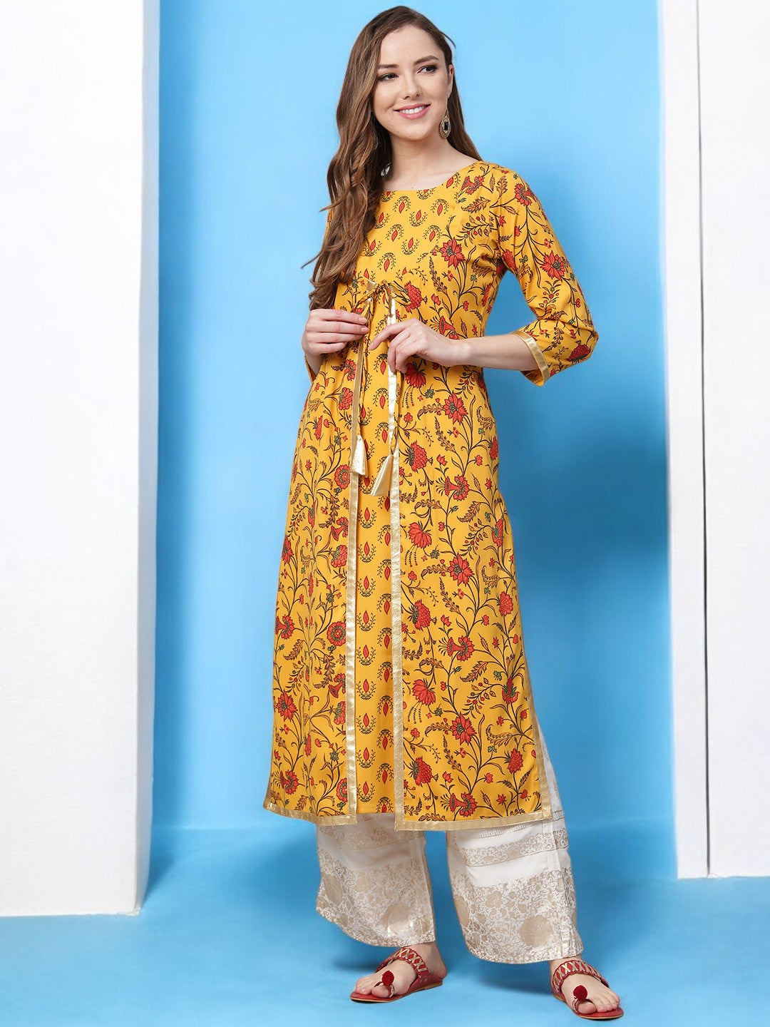 Mustard Yellow Crepe Digital Printed Kurta