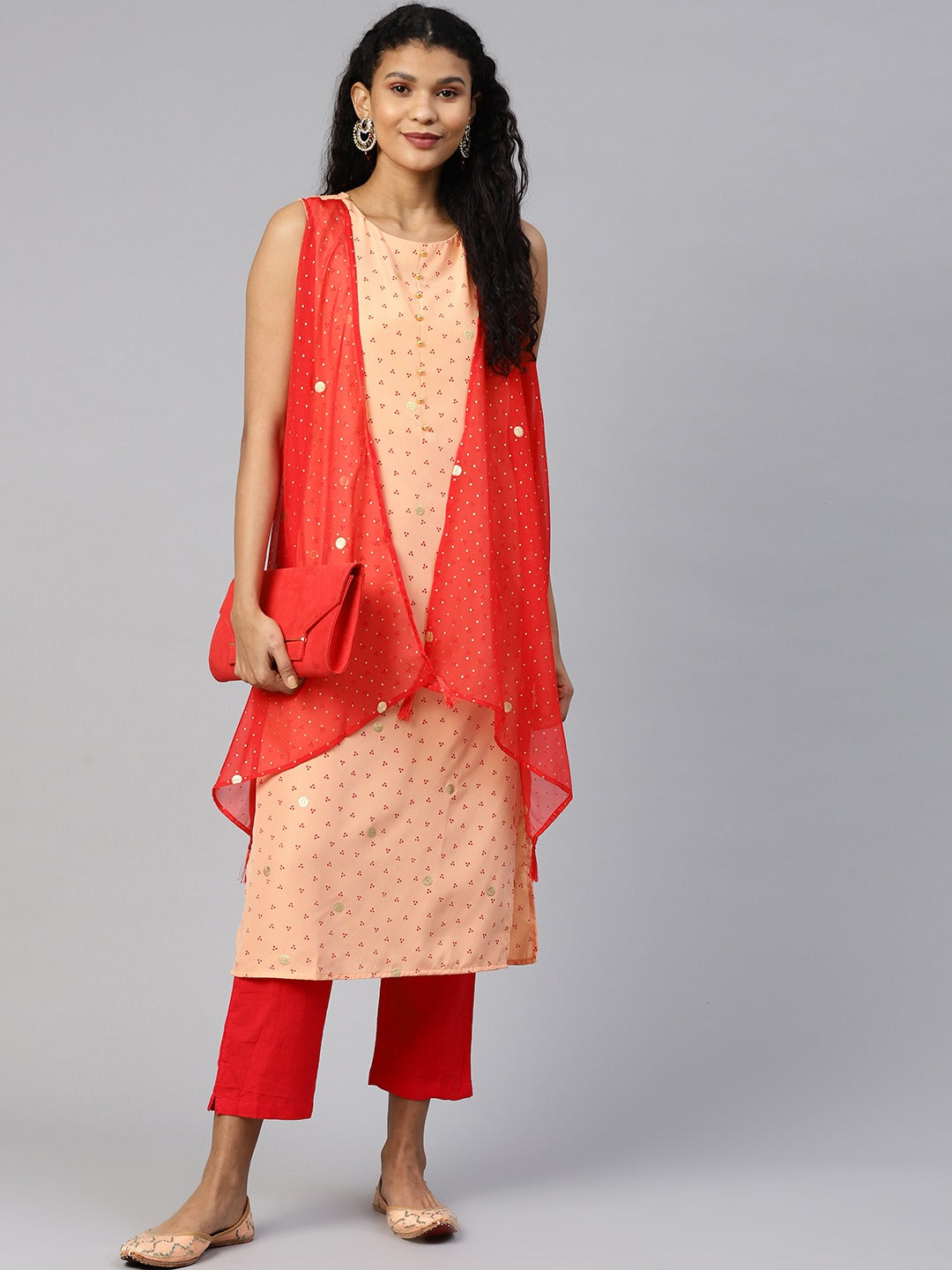 Printed Kurta with Attached Shrug