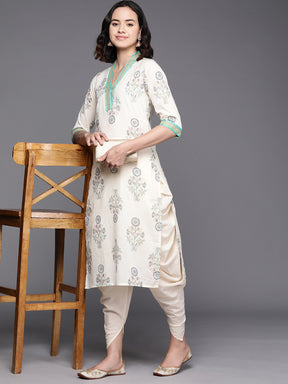 Ahalyaa Floral Printed Regular Pure Cotton Kurta With Dhoti Pants