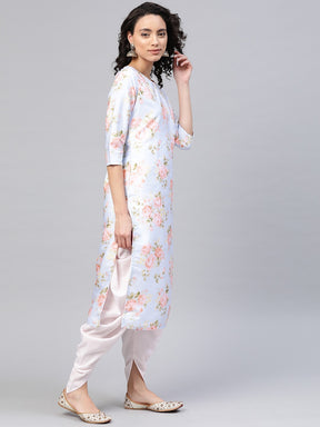 Ahalyaa Poly Silk Digital Print Kurta With Dhoti Pant