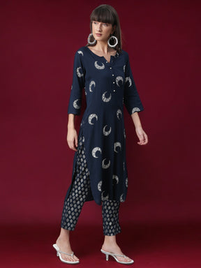 Ahalyaa Women Ethnic Motifs Printed Regular Gotta Patti Kurta with Trousers & With Dupatta