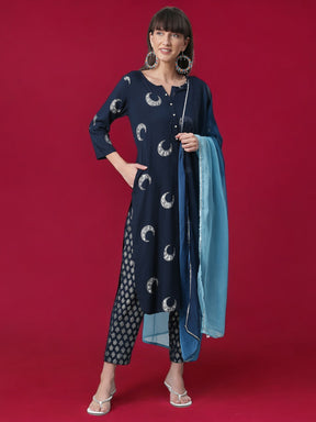 Ahalyaa Women Ethnic Motifs Printed Regular Gotta Patti Kurta with Trousers & With Dupatta