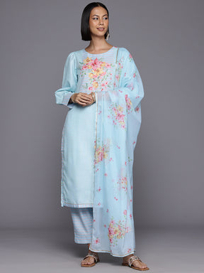 Floral Printed Beads & Stones Kurta With Trousers & Dupatta