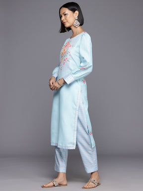 Floral Printed Beads & Stones Kurta With Trousers & Dupatta