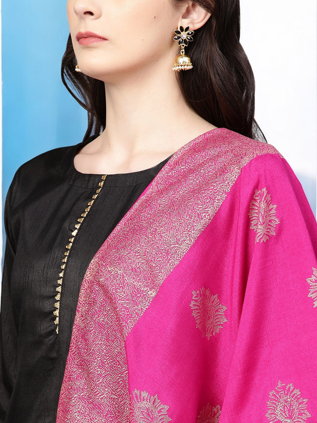 Black with Bright Pink Kurta Set