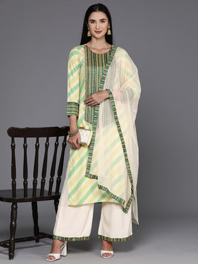 Ahalyaa Leheriya Printed Beads & Stones Kurta with Palazzos & Dupatta