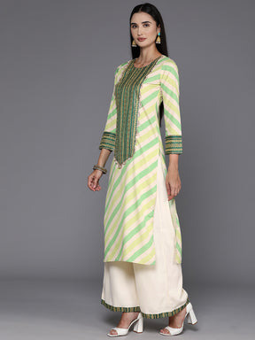 Ahalyaa Leheriya Printed Beads & Stones Kurta with Palazzos & Dupatta