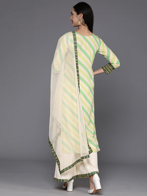 Ahalyaa Leheriya Printed Beads & Stones Kurta with Palazzos & Dupatta