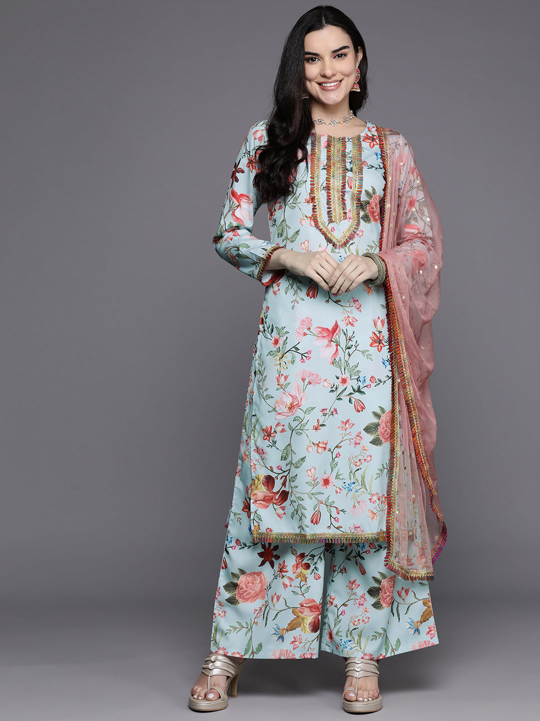 Women Floral Printed Regular Kurta with Palazzos & With Dupatta