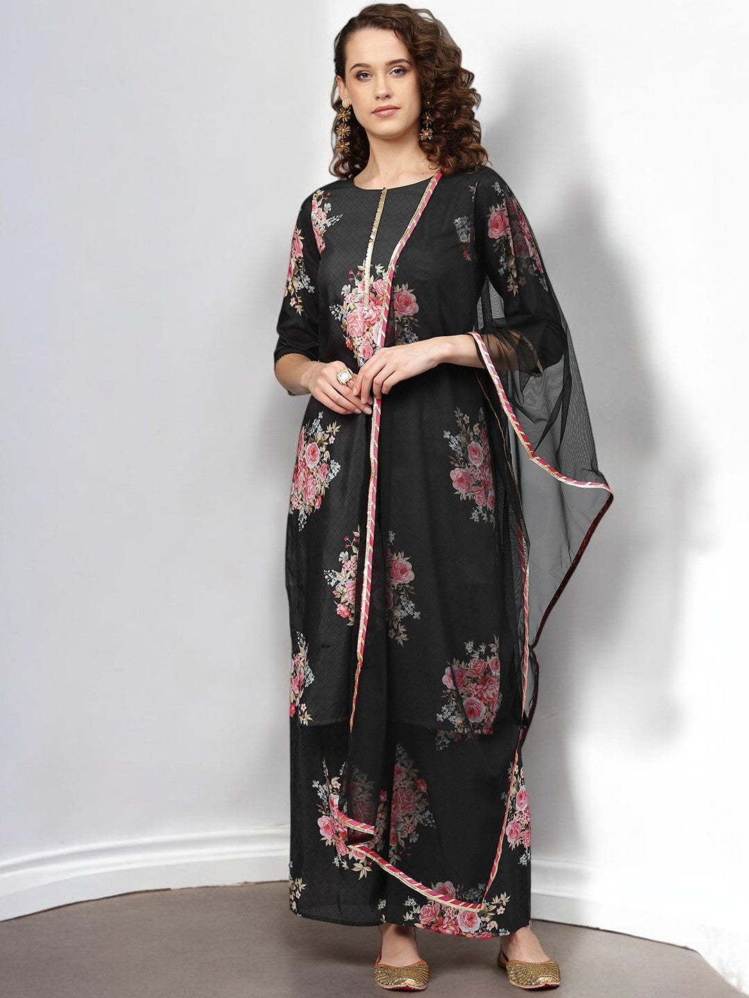 Black Printed Kurta Set for Women's