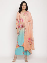 Peach Floral Printed Kurta Palazzo Set With Dupatta