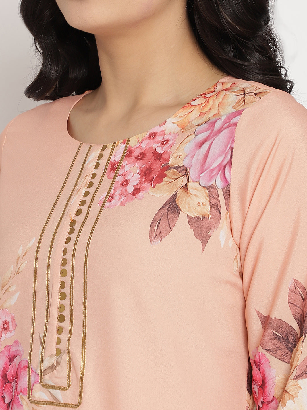 Peach Floral Printed Kurta Palazzo Set With Dupatta