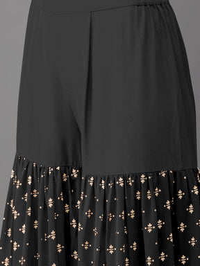 Women Black Ethnic Motifs Printed Empire Kurta with Sharara & With Dupatta