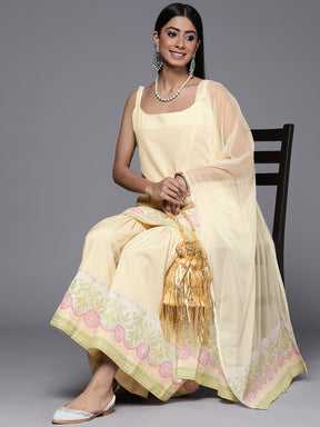 Ahalyaa Women Yellow Kurta with Sharara & With Dupatta