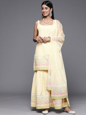 Ahalyaa Women Yellow Kurta with Sharara & With Dupatta