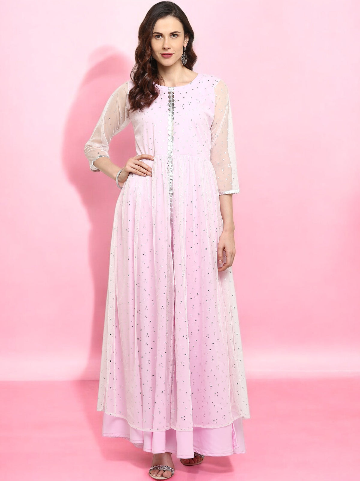 Light Pink Double Layered Indo western Kurta Dress