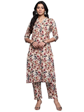 Ahalyaa Floral Printed Gotta Patti Pure Cotton Kurta with Trousers