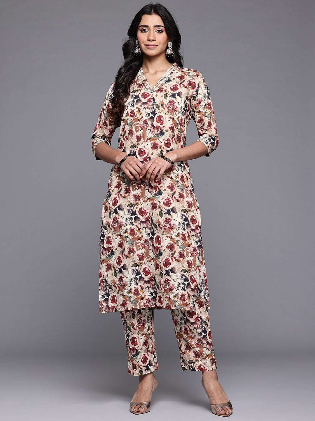 Ahalyaa Floral Printed Gotta Patti Pure Cotton Kurta with Trousers