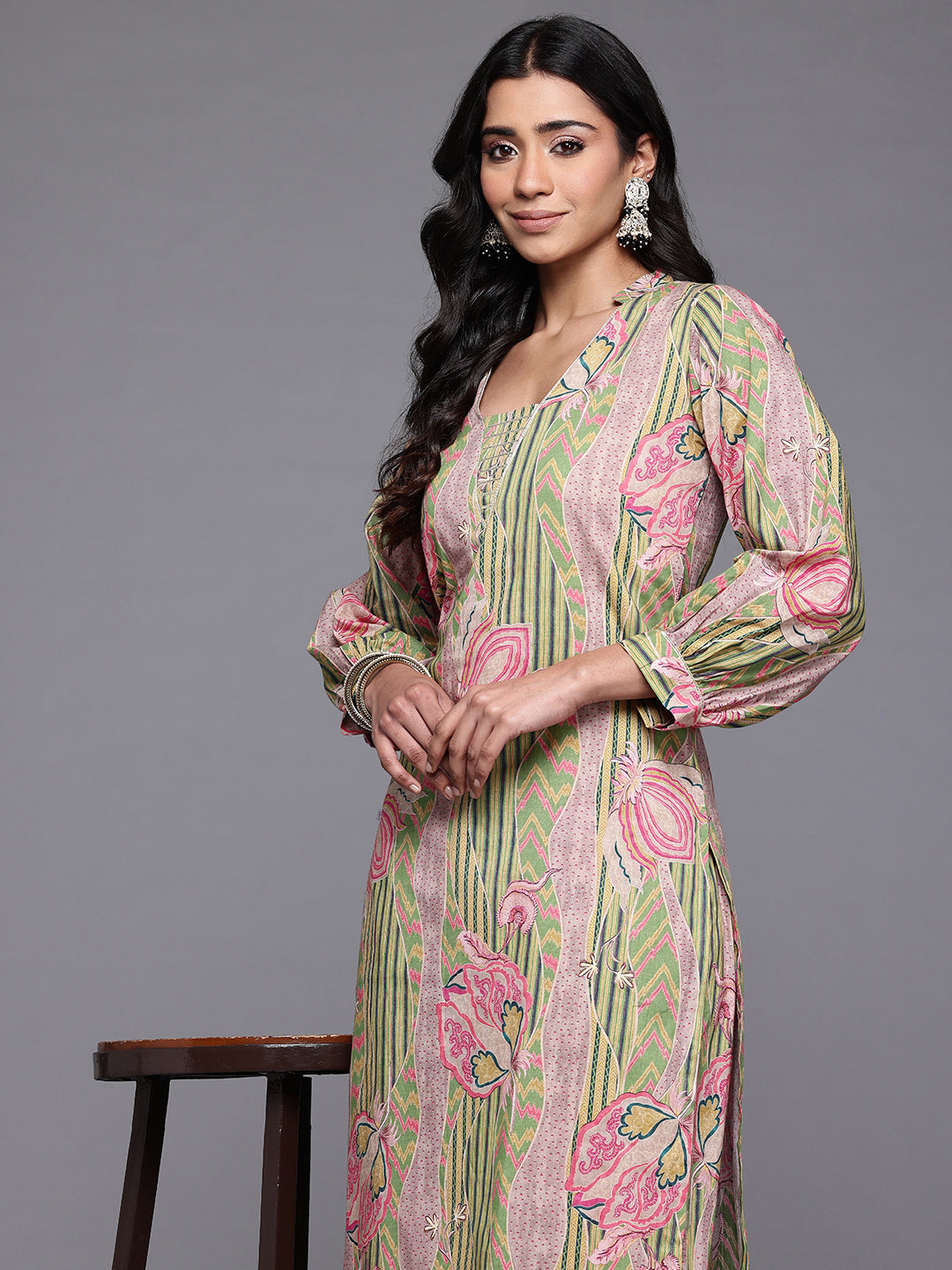 Ahalyaa Floral Printed Gotta Patti Pure Cotton Kurta with Trousers