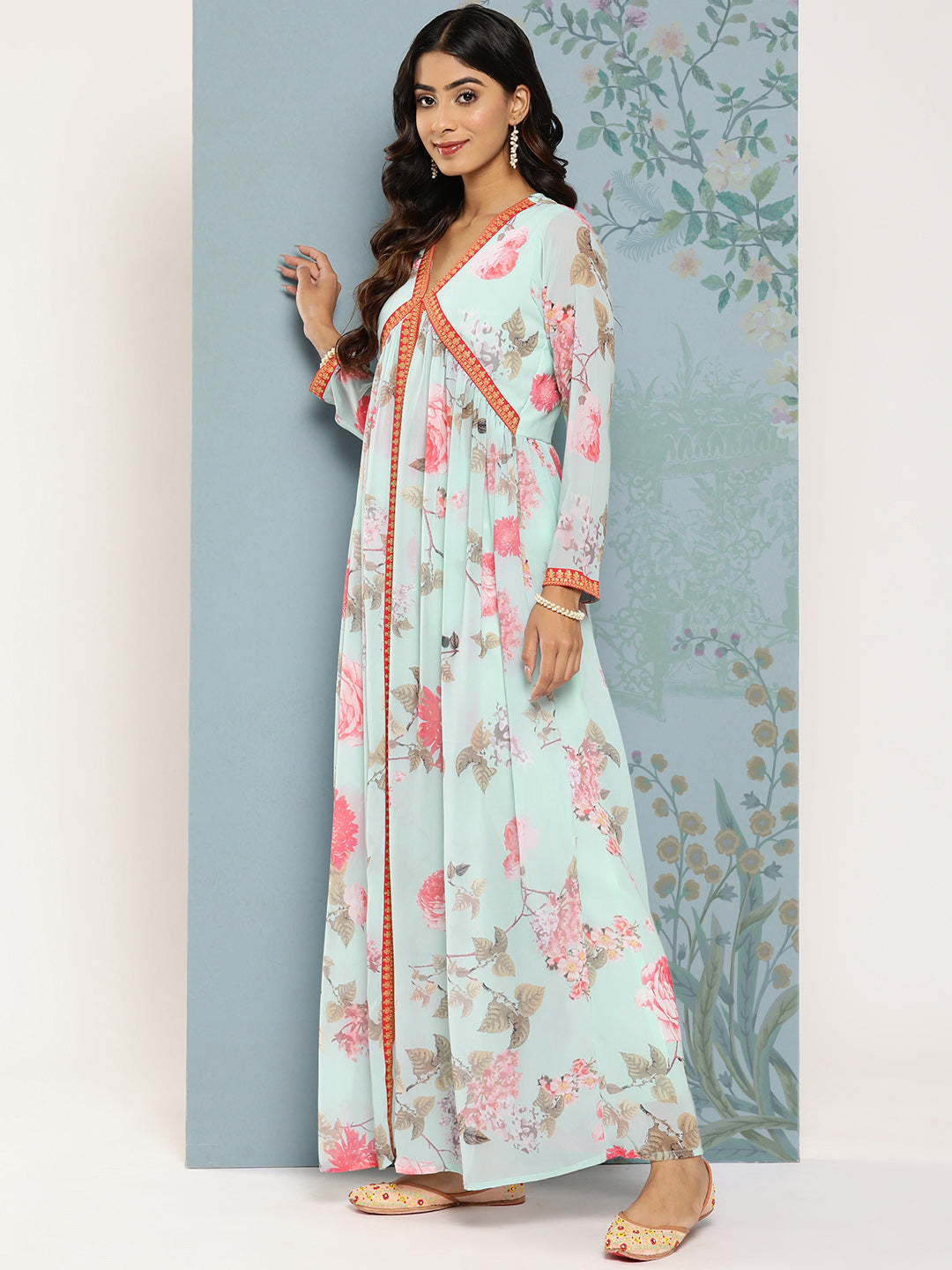 Ahalyaa Floral Printed Empire Kurta With Trousers