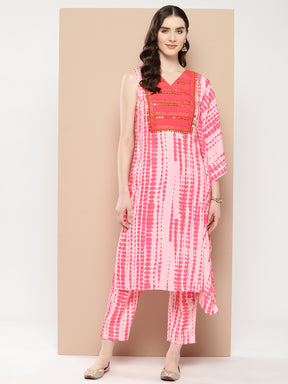 Ahalyaa Printed One-Shoulder Flared Sleeve Sequinned Kurta with Trousers