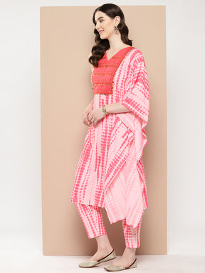 Ahalyaa Printed One-Shoulder Flared Sleeve Sequinned Kurta with Trousers