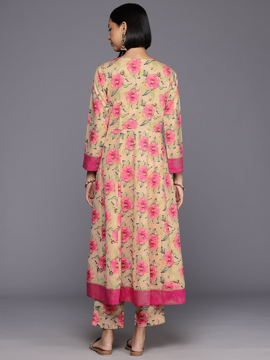 Floral Printed Angrakha Gotta Patti Kurta with Trousers