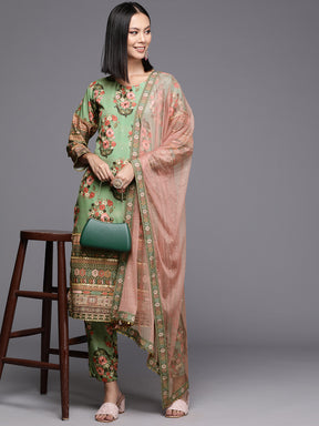 Ahalyaa Women Floral Printed Regular Kurta with Trousers & With Dupatta