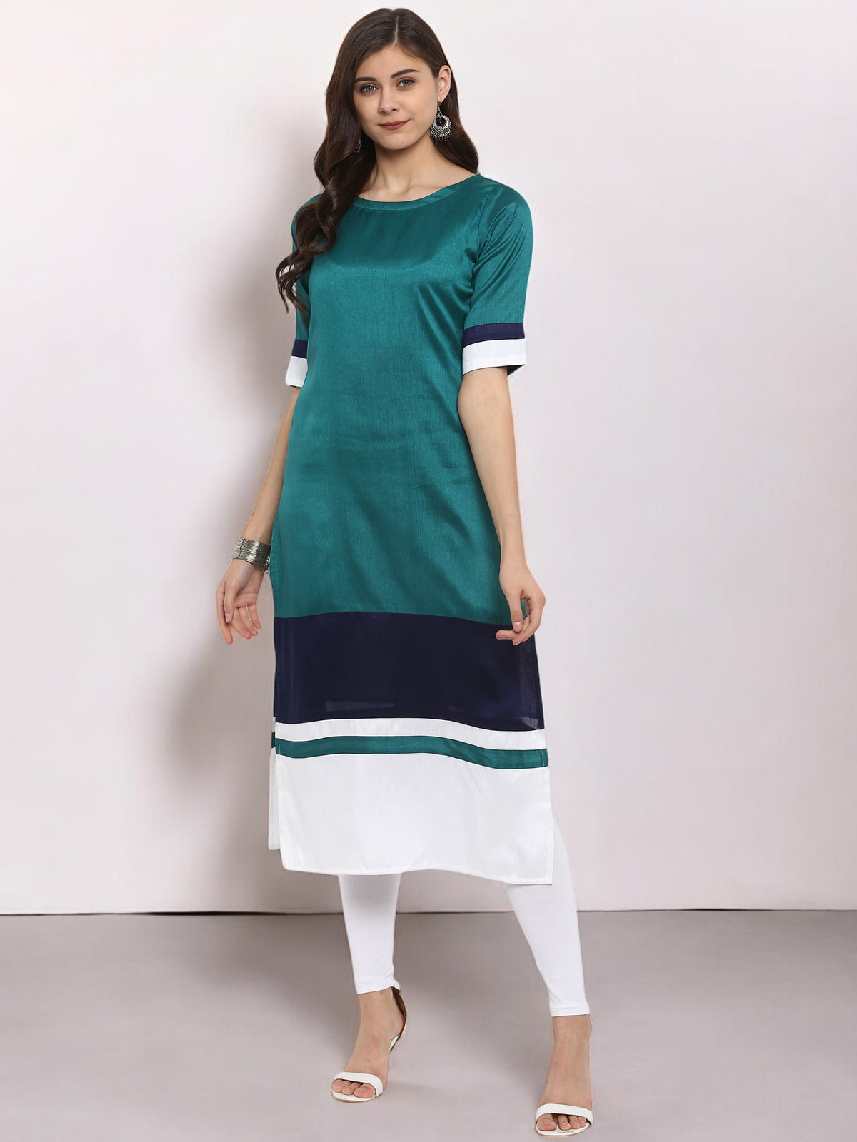 Multicoloured Colourblocked Straight Kurta