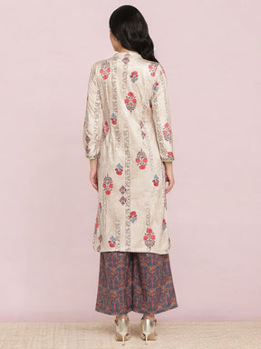 Beige Digital Print Velvet Kurta With Palazzo