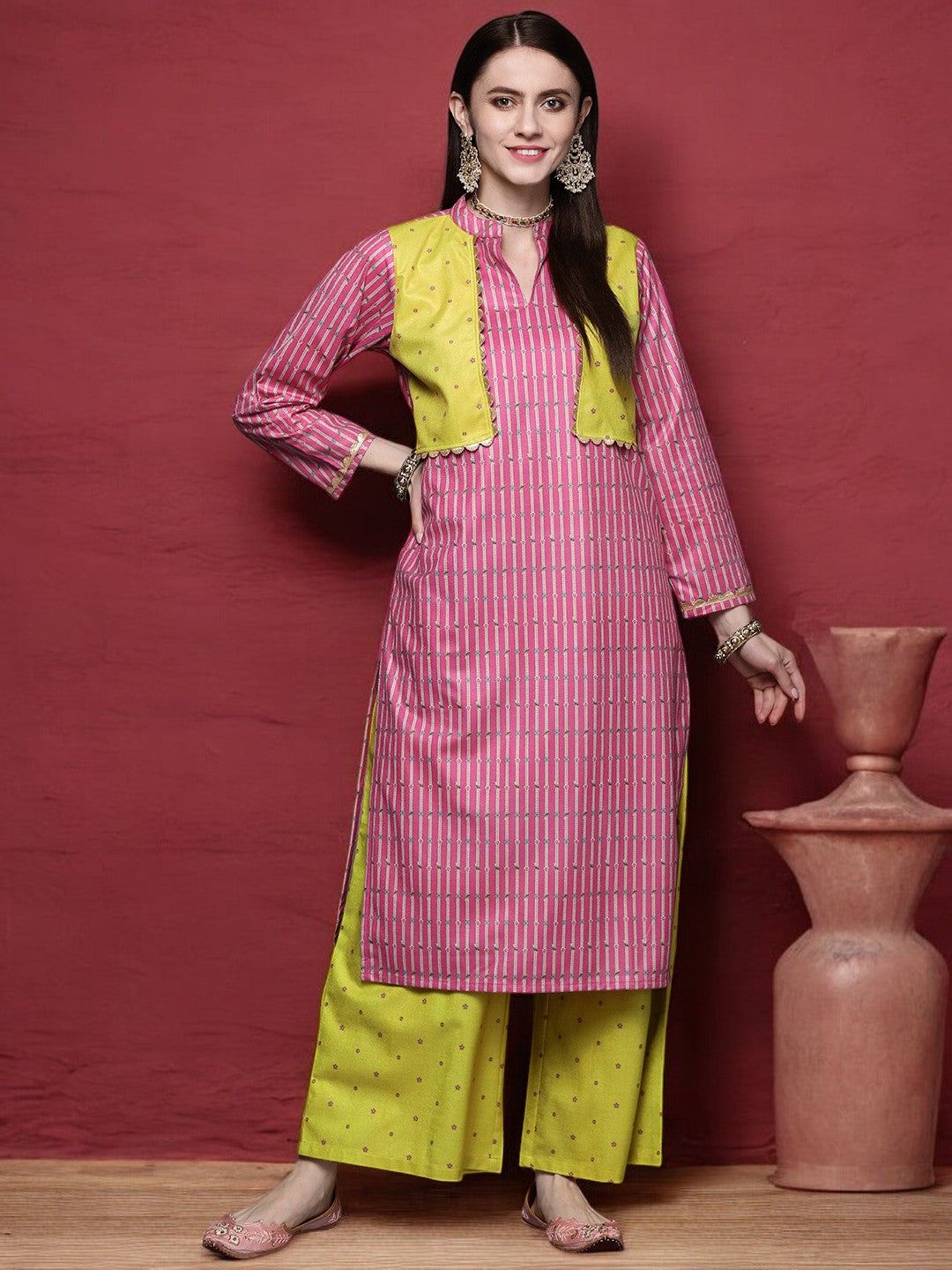 Pink Gotta Patti Velvet Kurta with Palazzos