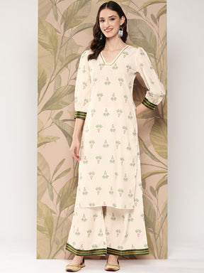 Ahalyaa Women Floral Printed Regular Gotta Patti Kurta with Palazzos