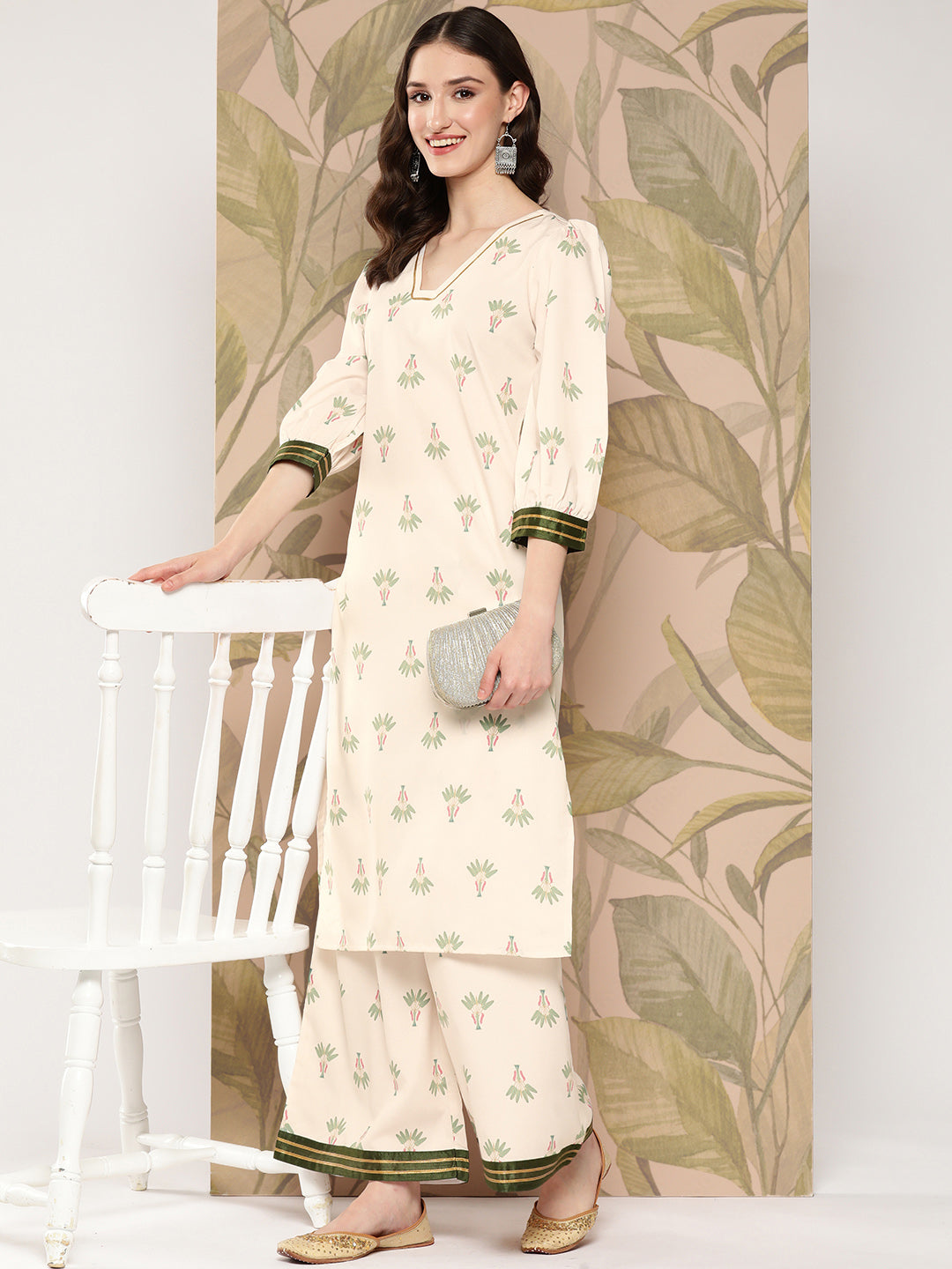 Ahalyaa Women Floral Printed Regular Gotta Patti Kurta with Palazzos