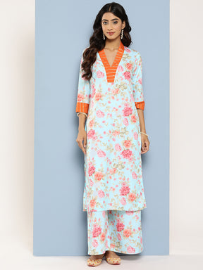 Ahalyaa Floral Printed Kurta With Palazzos